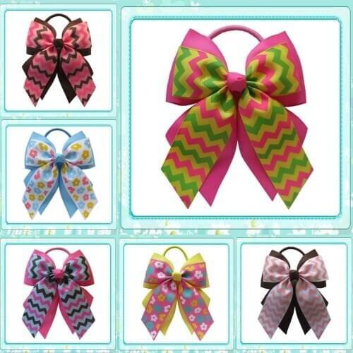 14pcs BLESSING Happy Girl Hair Accessories 4.5" C- Double Cheer Leader Bow Elastic Free shipping