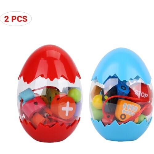 2 Pieces Dinosaur Eggs Wooden Beaded Toys Digital Traffic Puzzle Game Kids Education 3D Puzzle Educational Toys