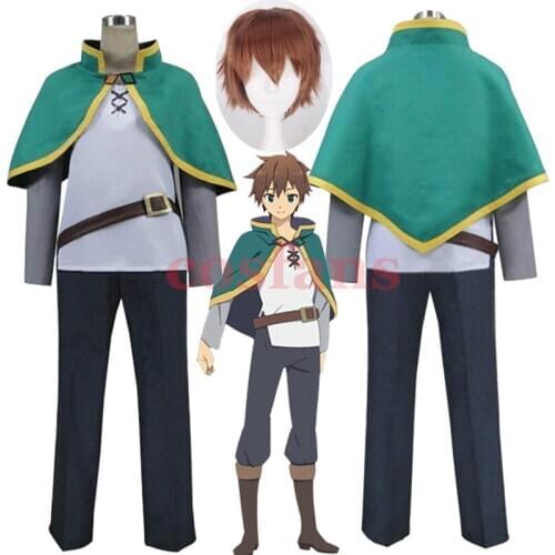 2020 Kono Subarashii Sekai ni Shukufuku o! Satou Kazuma KonoSuba Kazuma Cosplay Costume Green Set Kazuma Satou Short Brown Hair