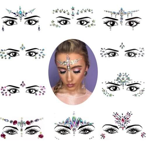 3D Crystal Face Sticker Music Festival Trendy Shiny Acrylic Drill Sticker Masquerade Face Decoration Temporary Tattoo Sticker