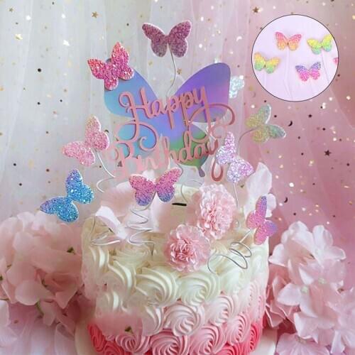 5pcs Biling Colourful Felt Butterfly Cake Topper Wedding Bride Dessert Decoration