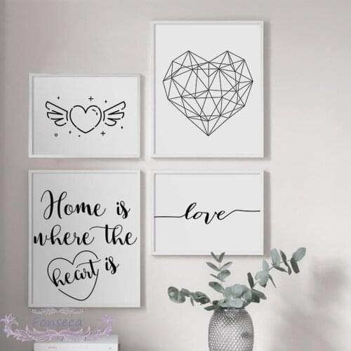 Abstract English Phrase Poster Home Is Where The Heart Is Canvas Painting Wall Art Pictures for Living Room House Decoration