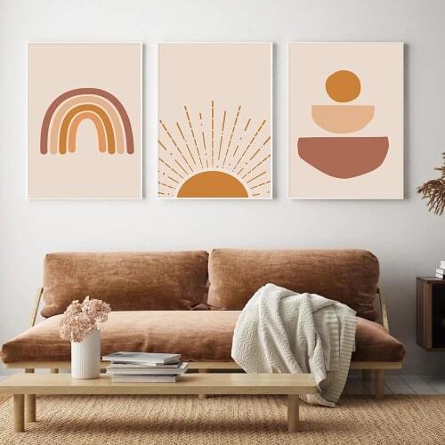 Abstract Burnt Orange Wall Art Canvas Painting Terracotta Rainbow Minimalist One Line Face Drawing Poster Boho Prints Home Decor