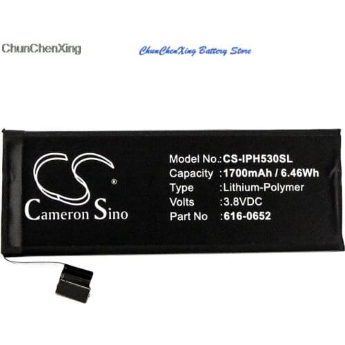 Cameron Sino 1700mAh Battery 616-0652,616-0720 for Apple A1234,A1457,A1516,A1518,A1528,A1529,A1530,A1533,iPhone 5s