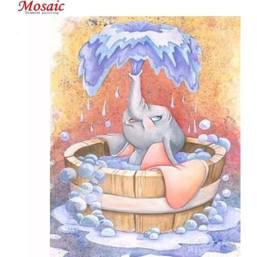Diy Round drill diamond painting cross stitch mosaics Full 100% cover embroidery "Bathing Dumbo" diamond embroidery