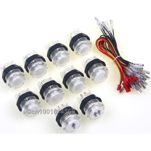 10pcs/lot 30mm Push Button Arcade Button 5V LED Illuminated Push Button + LED 1P 2P Start Player Button With Micro Switch DIY
