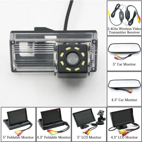 8LED Car Parking Rear View Camera 4.3" 5" LCD Monitor 2.4GHZ Wireless For Toyota Land Cruiser Prado 200 LC200 Reiz 2008 2009 Sai
