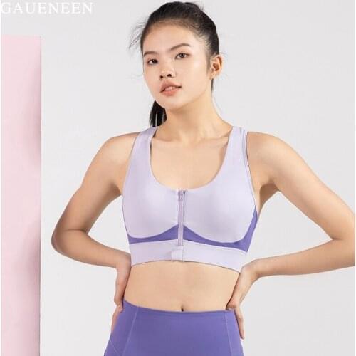 GAUENEEN Front Zipper Women Sports Bras Breathable Wirefree Padded Push Up Sports Top Fitness Gym Yoga Workout Bra Sport Bra Top