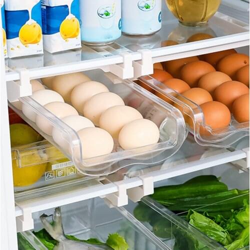 Fridge Egg Holder Drawer Adjustable Clear Portable Egg Container Refrigerator Storage Drawer For Meat Eggs Vegetables Cheese