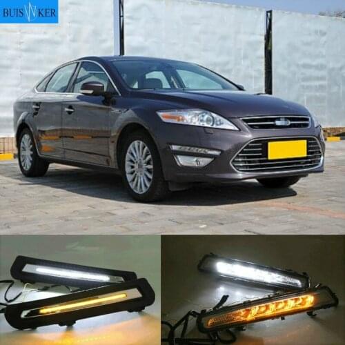 DRL Driving Daytime Running Light fog lamp 12V Relay Daylight Yellow turn signal 2Pcs for Ford Mondeo 2011 2012 2013