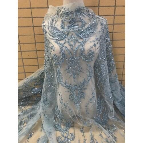 Embroidered lace Fabric ZH-106686 Beaded Lace fabric with best quality For Partys Dress
