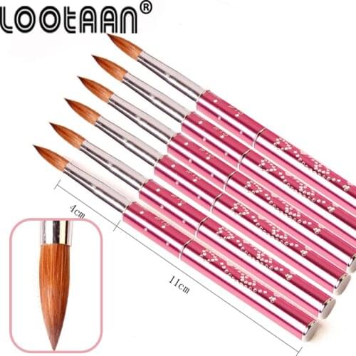 LOOTAAN 1/10pcs #6#8 Nail Art Kolinsky Sable Brush Nail Brush Pink Metal Crystal Acrylic Brush UV Gel Polish Manicure Tools