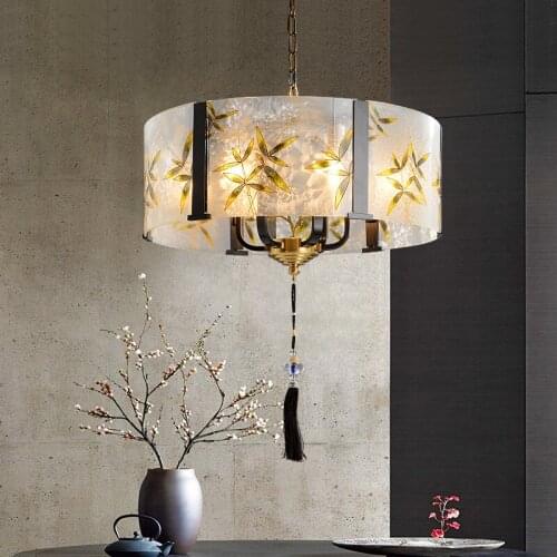 New Chinese style living room dining room modern minimalist Chinese style study room Chinese Zen tea room all copper chandelier