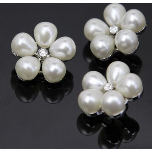 Yundfly 5pcs/lot Metal Decorative Buttons Crystal Pearl Flower Alloy Rhinestone Buttons Flat Back Diy Craft Jewelry Accessories
