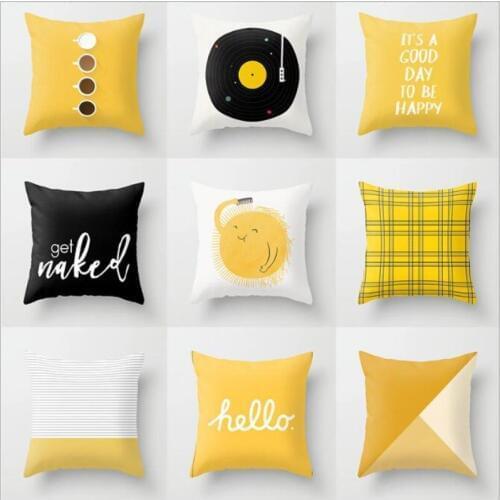 Polyester Yellow Series Cushion Cover Flowers Geometric Pattern Pillow Case Office Car Sofa Bed Home Decorative Throw Pillowcase