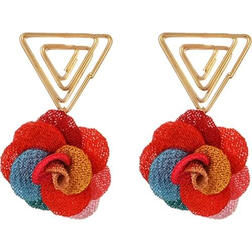 ZHINI New Korean Cute Flower Dangle Drop Earrings for Women Simple Geometric Double Triangle Earrings Wedding Jewelry brincos