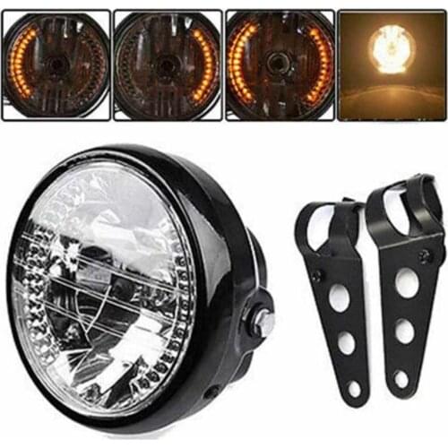 New Universal Motorcycle Modified Retro Headlights 7 Inch Angel Ring Headlights Far Near Light Steering Function Headlights