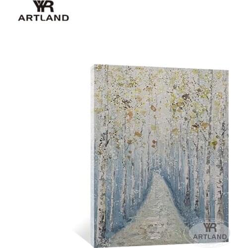 Wholesale beautiful gold foil Poplar trees picture for wall decoration pure handmade acrylick oil painitng for living room decor