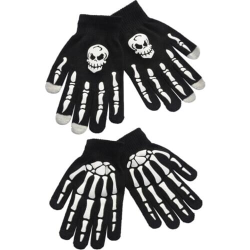 Unisex Adult Children Winter Cycling Full Fingered Gloves Halloween Horror Skull Claw Skeleton Anti-Skid Rubber Outdoor Mittens