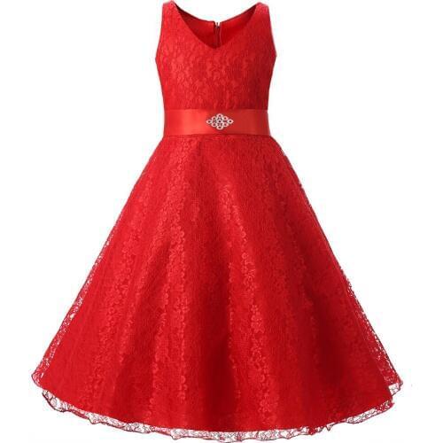 2021 girls teenage well party prom dress Girls party wear clothing for children summer sleeveless lace princess wedding dress