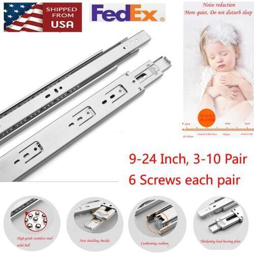3 Pairs/lot 18"-24" Full Extension 60-100 lb Ball Bearing Drawer Slides With Screws Soft Close Drawer Track Cabinet Slides