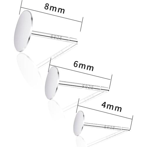 4/6/8mm 925 Sterling Silver Stud Earring Blank Base Ear Post Flat Base Pins For DIY Jewelry Making Cabochon Cameo Setting