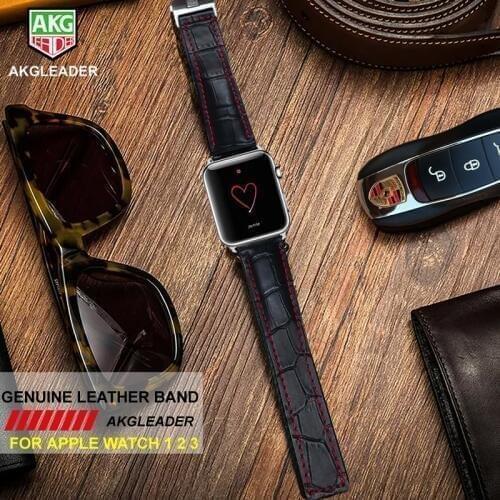 AKGLEADER 38-42mm Watch Band For Apple Watch 4 Wrist Bracelet Folding Buckle Genuine Leather Strap For Apple Watch Series 1 2 3