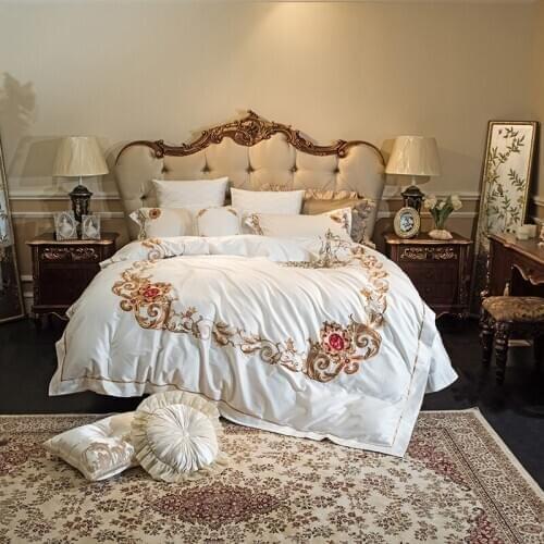 Luxury Embroidered 120S Egyeptian cotton Royal Bedding sets Queen King White Wedding Duvet cover Bed sheet set Pillowcase 4/6pc
