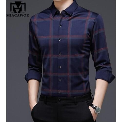 New Brand Shirts For Men Luxury Spring Long Sleeve Casual Korean Plaid Shirts Slim Fit Camisas Homme Streetwear C800
