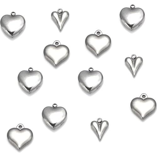 SAUVOO 5pcs/lot 316 Stainless Steel Heart Charms 15x14mm Heart Cute For Necklace Pendant Charms DIY Jewelry Making