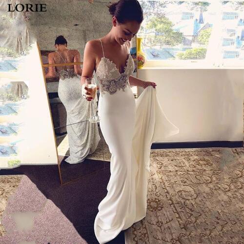 LORIE Mermaid Wedding Dress 2019 Soft Satin Vestidos de novia Vintage Lace Spaghetti Strap Bridal Dresses Wedding Gowns