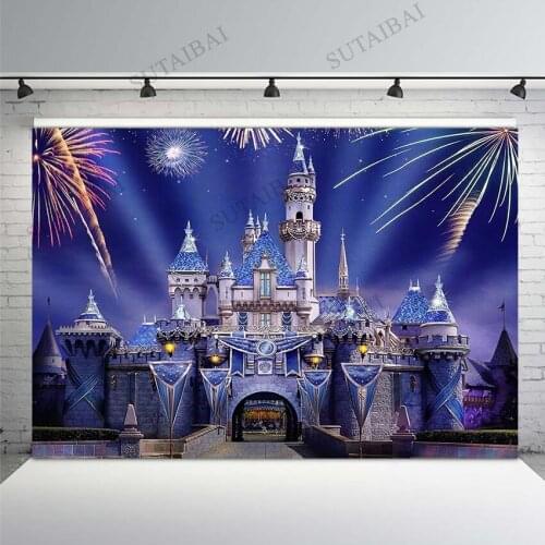 Wonderland Blue Castle Backdrop Photography Kids Birthday Party Background Fireworks Firecrackers Photo Studio Backdrops Vinyl