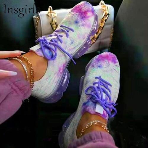 New Breathable Sneakers Women 2021 Sumer Tie Dye Ladies Colorful Lace Up Casual Shoes 43 Large-Sized Female Athletic Flats