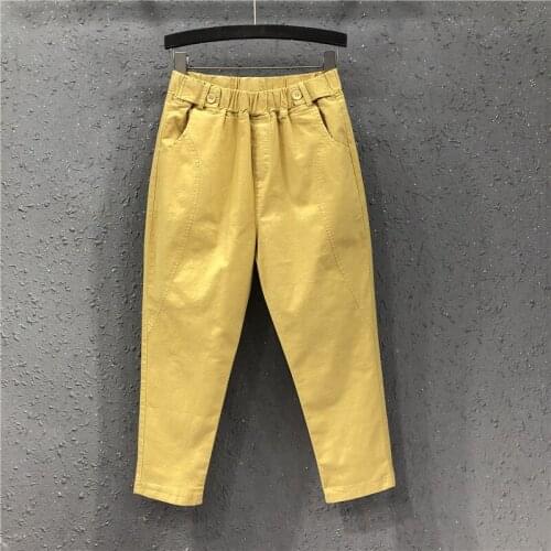 2021 New Arrival Summer Women Harem Pants All-matched Casual Cotton Denim Pants Elastic Waist Plus Size Yellow White Jeans