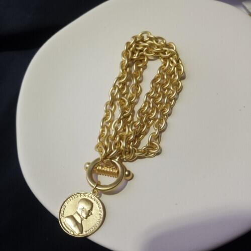 Vintage Style Coin Pendant Bracelet Ins Accessories Handmade Rolo Chain Gold Color Trendy Bracelet for Women 2020