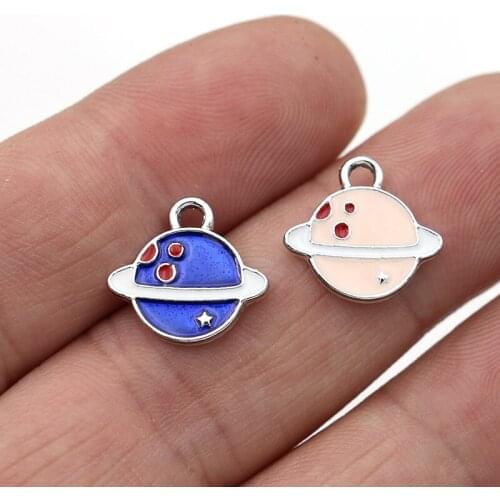 10Pcs Enamel Silver Color Planet Charms Pendant for Jewelry Making Earrings Bracelet Necklace Accessories DIY Craft Findings