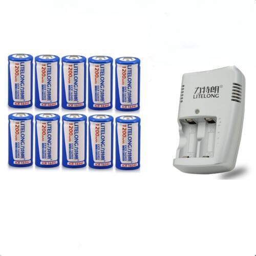 10PCS High power 3.7V 1200mAh ICR16340 rechargeable lithium battery + 1PCS 16340 lithium battery smart charger