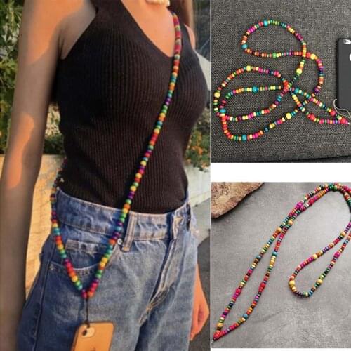 Bohemian Stone Beads long Necklace Strap Lanyard U Disk ID Work Card Mobile Phone Chain Straps phone Hang Rope