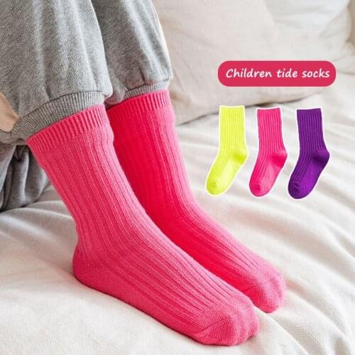 3 Pairs new products Japanese boys and girls tube socks solid color combed cotton student fluorescent candy color socks