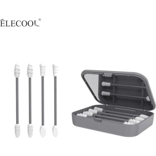 4/2Pcs Reusable Cotton Swab Silicone Buds Swabs Sticks Eyeshadow Mascara Makeup Applicator Double-headed Spiral Swab Ear Cleaner