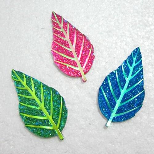 50PCS AB Resin Shiny Leaf Flatback Rhinestone Children Scrapbook Wedding Applique DIY Ornaments SC15*10