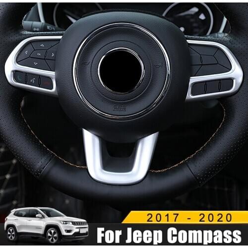 ABS Chrome Carbon Fiber Steering Wheel Cover Trim Stickers For Jeep Compass 2017 2018 2019 2020 Interior Accessories