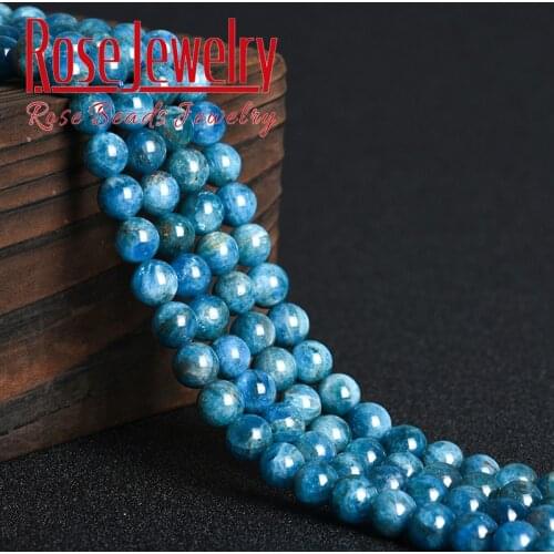 A+ Natural Blue Apatite Gem Stone Beads Precious Gem Stone Sea Sediment Stone Round Loose Beads 15'' 6/8/10mm For Jewelry Making