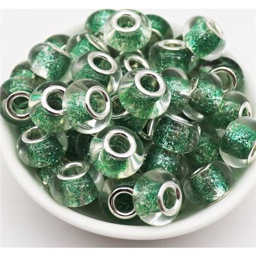 10Pcs Color Glitter Large Hole Acrylic Murano Spacer Beads for European Pandora Bracelet DIY Chain Necklaces for Jewelry Making