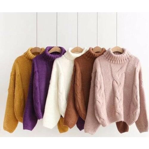 Damen Herbst Sweater Rollkragen Langarm Stricken Pullover Warm Sweatshirt L/P