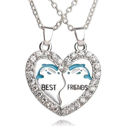 Children Best Friends Cute Dolphins Heart Pendant BFF 2 Necklace Friendship Jewelry Gifts For Kids 10 Set
