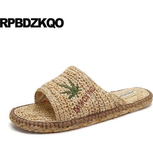 Slippers Slip On Shoes Flat Embroidery Slides Mens Sandals 2018 Summer Outdoor Espadrilles Fisherman Woven Rope Designer Nice