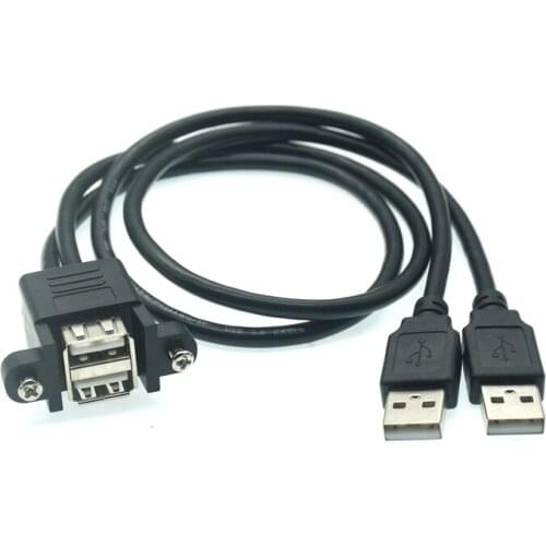 Dual Port USB 2.0 A Male to Female M/F Extension Screw Lock Panel Mount Cable 50cm 30cm