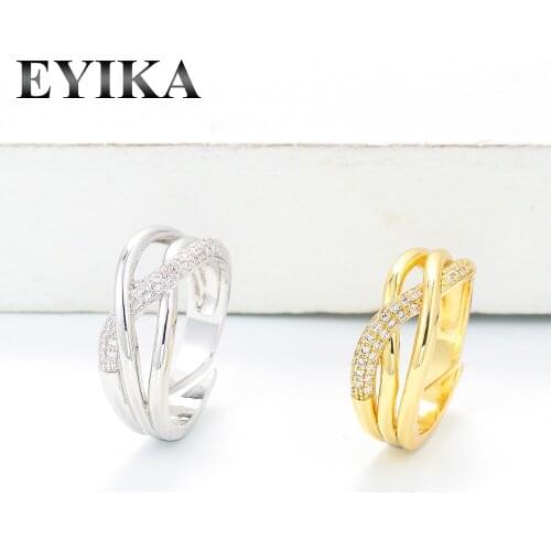 EYIKA Classic Cubic Zirconia Multilayer Winding Lines Open Ring Gold Silver Color Anillo Women Jewelry Gift for Anniversary