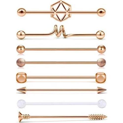 JFORYOU 5 Pcs Industrial Barbell 14G 16G Industrial Piercing Stainless Steel Heart Snowflake Sabzi Guitar Love Cartilage Earring